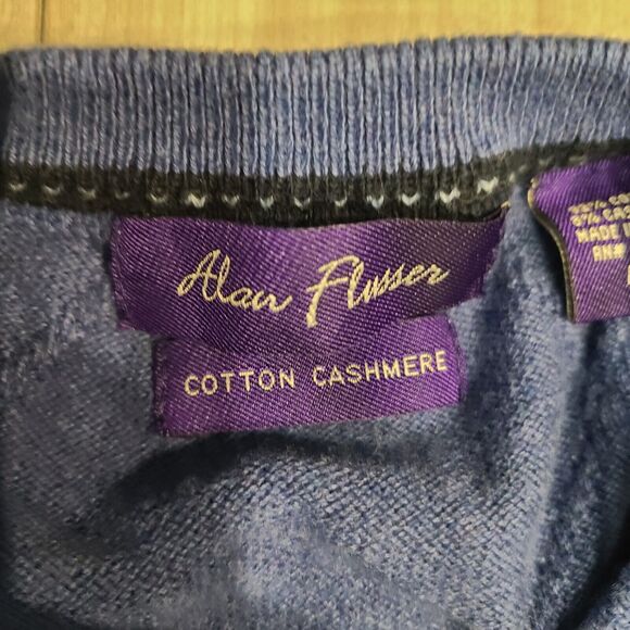 Alan Flusser Sweater Men Size L Blue Cotton Cashmere V-Neck - Picture 3 of 5